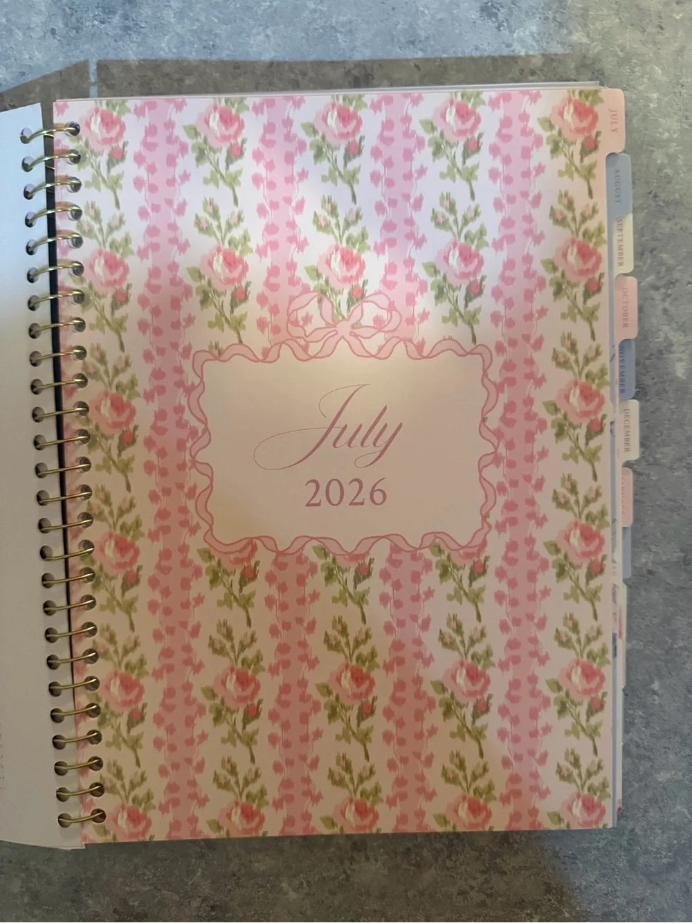 Yoobi Pink LoveShackFancy Floral and Bow Planner with Gold Foil Accents